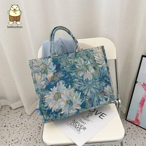 Beibaobao 2021 New Womens Designer Trend Handbag High Capacity painting Flower Large Canvas Tote Top Handle Shoulder Bags