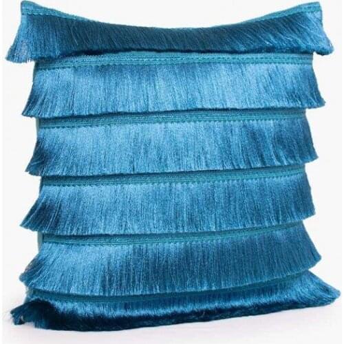 Turquoise Tasseled Cushion Cover