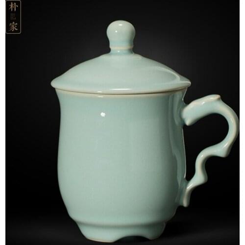 Cup ruzhou your porcelain kiln your kiln azure bibcock your kiln ceramic cups cups with cover office cup gift giving