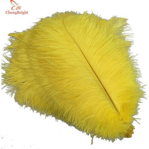 ChengBright 10 Pcs/Lot Yellow Real Ostrich Feathers For Crafts 15-75CM Carnival Costumes Party Home Wedding Decorations Plumes