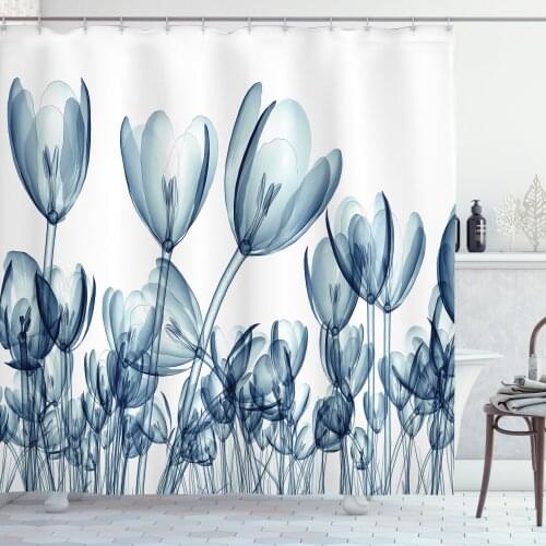 Flower Xray Look Shower Curtain Set Poppy Meadow Electric Tones Curtain for Bathroom Decor 12 Hooks Decorative Bath Accessory