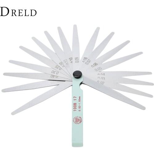DRELD 17 Blades Spark Plug Thickness Gap Metric Filler Feeler Gauge Metric Measurement 0.02 to 1mm Steel Measuring Tools 100mm