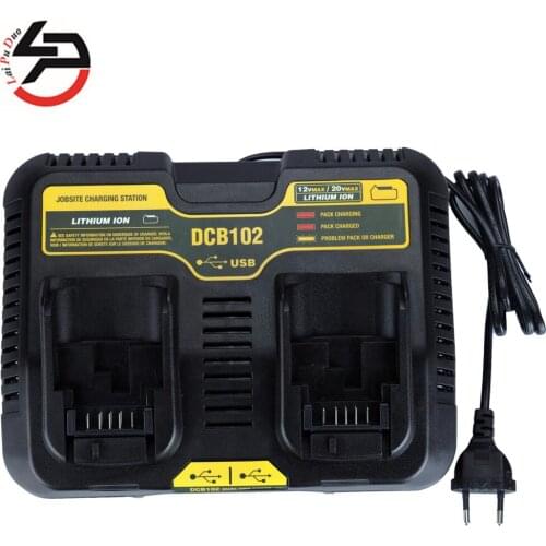 DCB102 Li-ion Battery Double Charger USB Out 5V For DeWalt 10.8V 12V 14.4V 18V DCB101 DCB200 DCB140 DCB105 DCB200