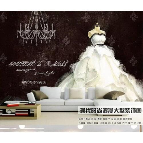 European Style Retro Hand Painted Wedding Dress Large Custom Wall Mural Painting Clothing Store Background Decorative Wallpaper