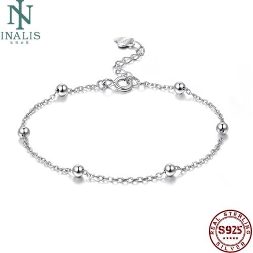 INALIS 925 Sterling Silver Link Bracelets Women Simple Small Fresh Round Beads Romantic Bracelet Engagement Wedding Fine Jewelry