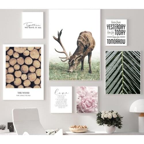 Nordic Landscape Art Canvas Painting Tree Ring Elk Picture Home Decoration Living Room Bedroom Art Letter Wall Printing Poster