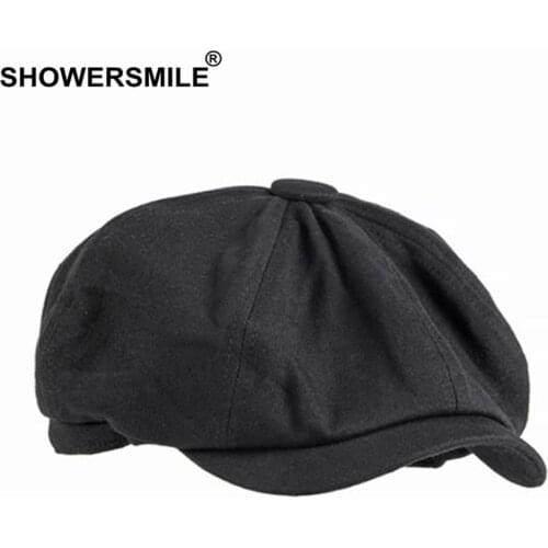 Flat Cap Hat Men for Summer Newsboy Cap Solid Cotton Mens Beret Hat Women Octagonal Hat Vintage Black Eight Panel Hat