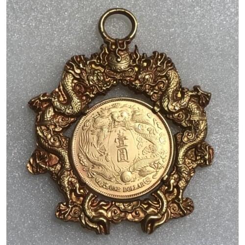 China brass Double Dragon amulet pendant
