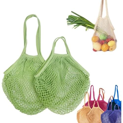 2PCS Reusable Shopping Bags Portable Net Bag Fruit Vegetable Storage Eco-friendly Cotton foldable Mesh Bag for Shopping