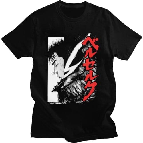 Fashion Mens Anime Aku Berserk T-Shirt Short Sleeves Cotton Tshirt Manga Guts Shirt Gatsu Griffith Tee Tops Loose Fit Apparel