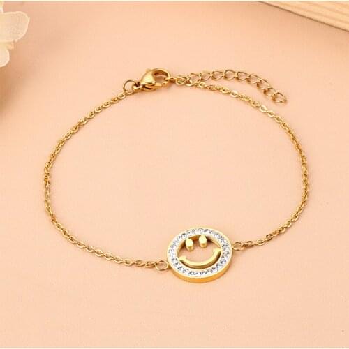 New Fashion Stainless Steel Silver Color Gold Smile Inlaid With Zircon Bracelet Women Accessories Charm Jewerly