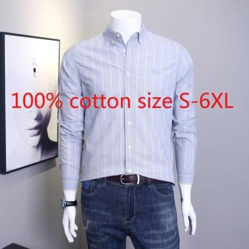 New Arrival Spring Autumn Fashion 100% Pure Cotton Men Striped Long Sleeve Casual Shirts Plus Size S M L XL 2XL 3XL 4XL 5XL 6XL