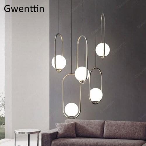 Nordic Gold Ring Pendant Lamp Industrial Modern Glass Ball Hanging Lights for Dining Room Kitchen Light Fixtures Loft Art Decor