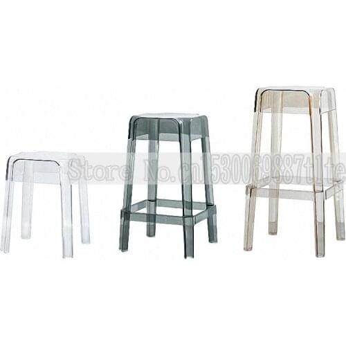 Nordic Transparent Square Stool Simple Crystal Bar Chair Net Red Acrylic Ghost Bar Stool Glass Creative High Stool
