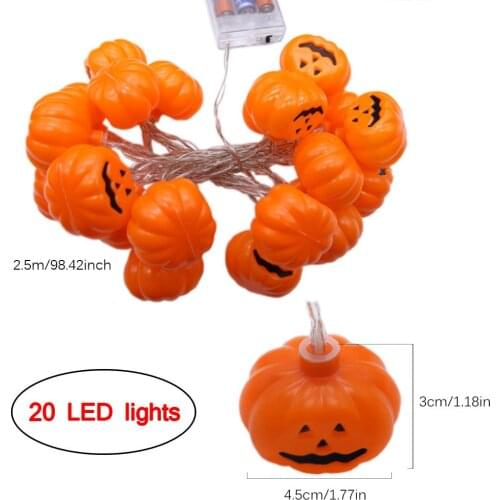 250cm StringHalloween LED Lights 20 LED Lights Portable Cute String Pumpkin Light String Festival Halloween Bar Home Party Decor