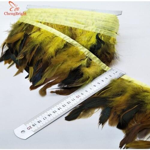 ChengBright Nice 10 Yards Yellow Chicken Rooster Tail Feathers Trims Strip for Wedding Party Clothing Rooster Feather Trims Diy