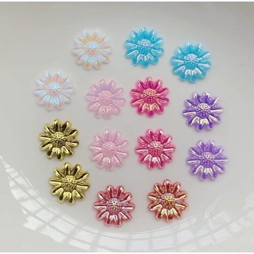 50PCS 12MM Resin flat back sunflower Daisy shaped pearl DIY mobile phone flat back clip thin nails, hairpins craft accessories