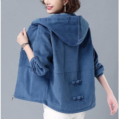 Women Jacket Coat Autumn Winter Plus Size Loose Hooded Jackets Middle-aged Female Plus cashmere Corduroy Windbreaker Outwear R74