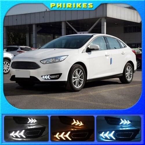 1Pair for Ford Focus 4 2015 2016 2017 2018 LED DRL daytime running light Bumper Front Fog lamp yellow Turn Signal