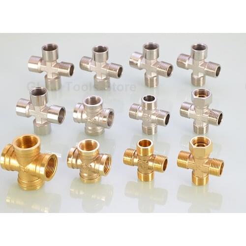 1pcs BSP 1/2" 3/4" Female/Male Thread Nickel plated Brass / Brass Pipe Fittings X-Type Cross Connector 4-way Adapter Splitter