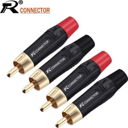 2PCS RCA Audio And Video Plug Connector RCA Male Lotus Jack Black Plating Electrophoresis With Gold Plated Head