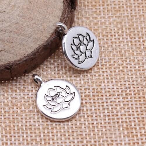 32pcs 19x15mm antique silver Double-sided lotus buddhism yoga charms diy retro jewelry fit Earring keychain hair card pendant
