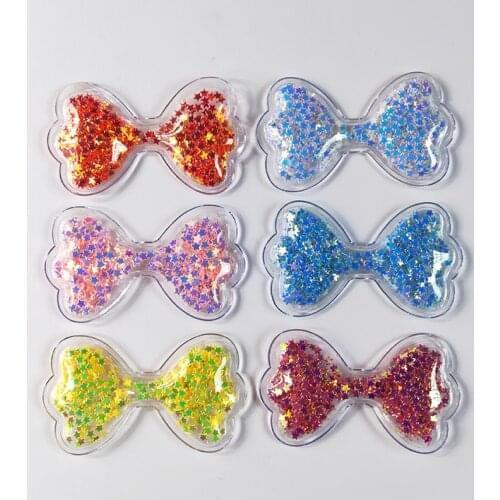 50pcs/lot 6*3.5cm Transparent Bowknot with shiny star Flowing Patches Appliques for Children DIY Hair Clip Accessories