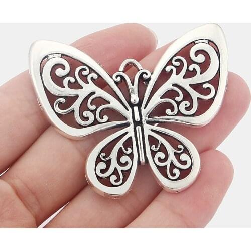 8PCS Tone Metal Hollow Filigree Butterfly Charms Pendants for Necklace Finding Jewelry Making 56x49mm