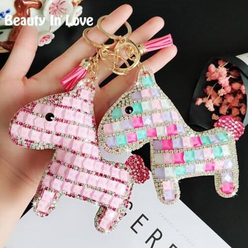 Little Horse Pony Animal Crystal Key Chain Rhinestone Strass Keychain For Girl Women Metal Key Ring Bag Charm Porte Clef