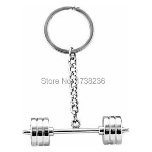 Rhodium Plated Bodybuilding Fitness Keyring Barbell Keychain Weightlift Barbell Key Finder