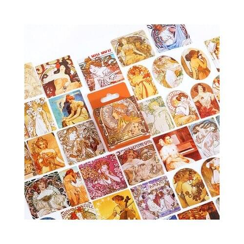 45 pcs Mucha Painting Decorative Stickers Scrapbooking diy Stick Label Diary Stationery Album Journal stickers