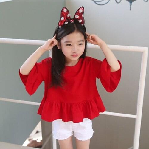 Kids Clothes 2021 New Spring Summer Korean Childrens Clothing Big Red Horn Sleeve Shirt Childrens Odell Cotton T-shirt