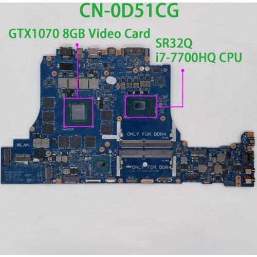 For Dell Alienware 15 R3 17 R4 CN-0D51CG 0D51CG D51CG BAP10 LA-D751P i7-7700HQ CPU GTX1070 8GB GPU PC Motherboard Mainboard