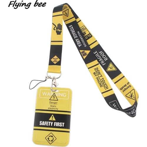 Flyingbee X1391 Safety First Warning Lanyards ID Badge Holder Bus Card Holder Staff Card Bank Credit Card Holder Accessories