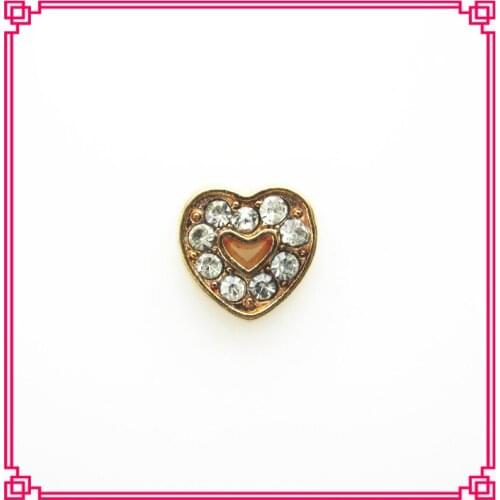 Hot selling gold crystal heart floating charms living glass floating memory lockets