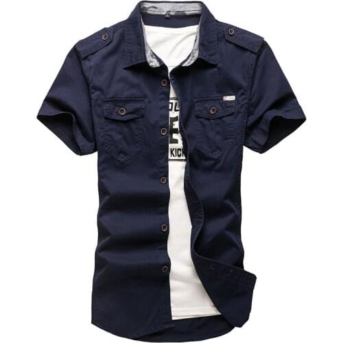 Summer Mens Cargo Shirt 5XL Slim Cotton Short Sleeve T Shirts Tops Outdoor Leisure Sports Military Tactical Shirt