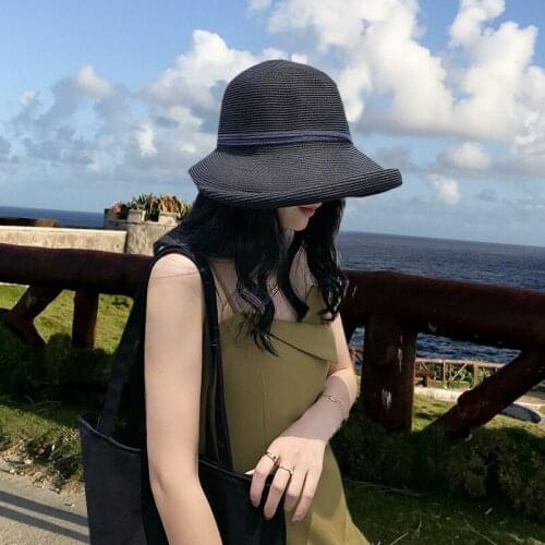 Summer Womens Sun Visor Big Brim Classic Bowknot Foldable Fashion Straw Hat Leisure Outdoor Beach Hat Womens UV Protection Hat