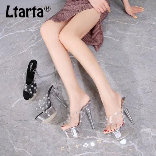 LTARTA Sexy Nightclub Model Show Womens Shoes Transparent Rivet Crystal Sandals Waterproof Platform High Heeled Shoes WZ