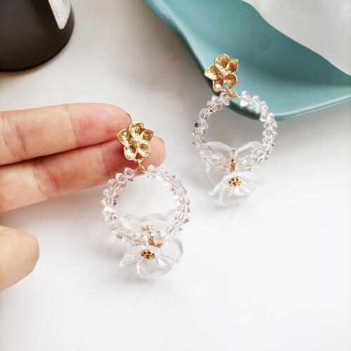 Mihan S925 needle Trendy Jewelry Transparent Flower Earrings Delicate Design Glass Beads Drop Earrings For Girl Fine Accessories