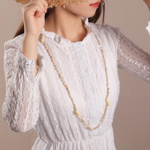 Fashion Boho Geometric Necklaces Womens Bohemia Natural Conch Shells Sweater Chain Beach A Holiday Necklaces Jewelry for Girls