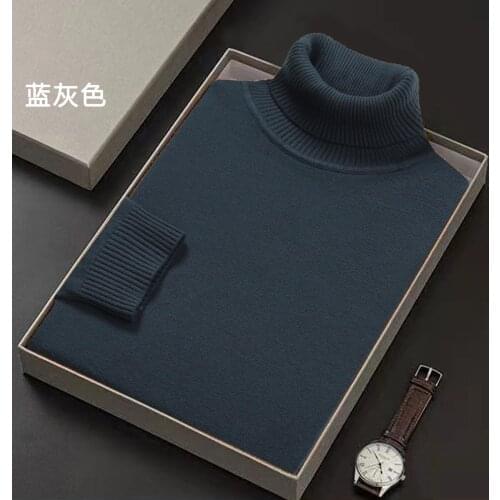2021 Mens Turtleneck Sweaters and Pullovers Winter Casual Solid Knitted Turtleneck Wool Sweater Fashion Men Pullover Homme