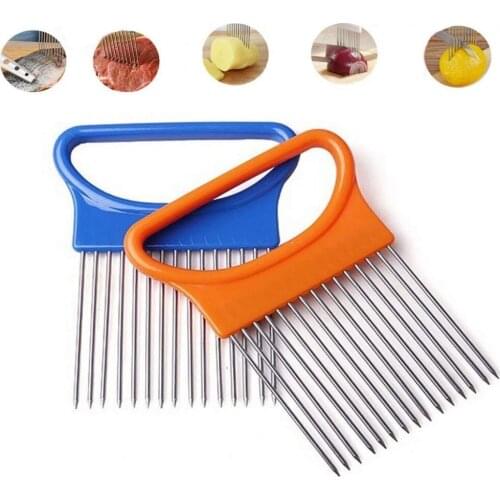 New Stainless Steel Shrendders & Slicers Tomato Onion Vegetables Slicer Cutting Aid Holder Guide Slicing Cutter Safe Fork