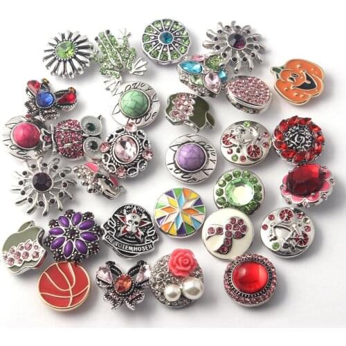 Wholesale 50pcs/lot Mix styles Random 18mm Zircon Rhinestone Metal Snap Button Charm Fit Bracelets necklace jewelry gift