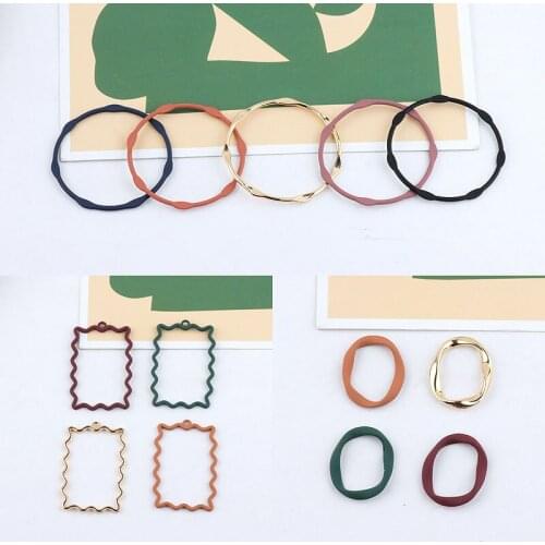 Simplify Alloy Rubber Jewelry Charms 10pcs Oil Drop Hollow Out Round Rectangle Oval Metal Bracelet Necklace Earring Pendant