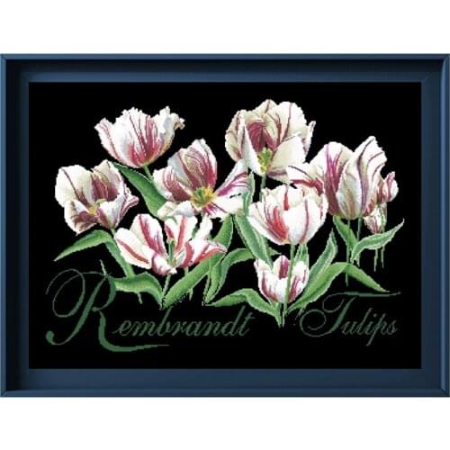 White tulip cross stitch package flower plant sets aida 18ct 14ct 11ct black cloth people kit embroidery DIY handmade needlework