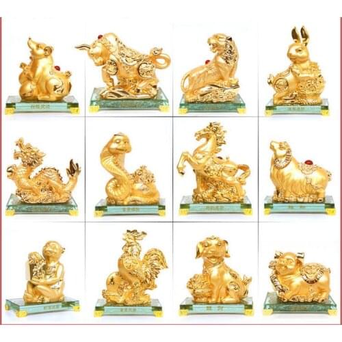 PLATING GOLD HANDICRAFTS RESIN HANDICRAFT ZODIAC OX TIGER RABBIT DRAGON SNAKE HORSES AND SHEEP MONKEY CRAFTS SCULPTURE STATUES