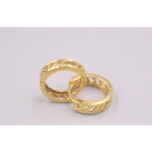 Real Pure 18K Yellow Gold Earrings Hollow Twill Hoop Earrings 1.3g For Men Woman Lucky Gift
