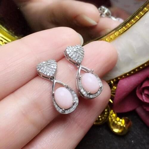 Love Heart Style Natural And Real Pink Opal earring 925 sterling silver Fine jewelry