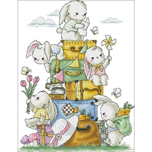Bunnys trip patterns Counted Cross Stitch 11CT 14CT 18CT DIY Chinese Cross Stitch Kits Embroidery Needlework Sets home decor