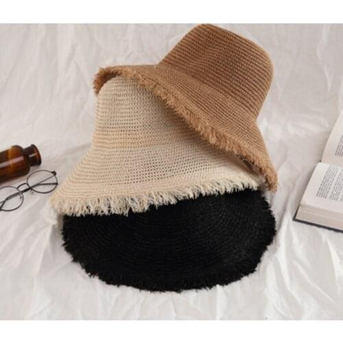 2021 New Female Handmade Crochet Burr Brim Foldable Straw Hats Summer Anti-uv Sun Hat Beach Sea Womens Hats